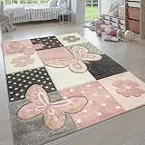 Paco Home Teppich Kinderzimmer Junge Mädchen Kinderteppich Spielteppich Kurzflor Regenbogen Bauernhof Einhorn Schmetterling Hase, Grösse:160x230 cm