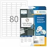 HERMA 10003 Universal Etiketten ablösbar, 25 Blatt, 35,6 x 16,9 mm, 80 pro A4 Bogen, 2000 Stück, selbstklebend, bedruckbar, matt, blanko Papier Klebeetiketten Aufkleber, weiß