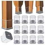 32 Stück Stuhlbeinkappen Eckig, Groß Silikon Stuhlbeinschoner,klare Schutzkappen für Stuhlbeine mit Filz, Filzgleiter für stühle, Bodenschutz(Fit: 26-39 mm)