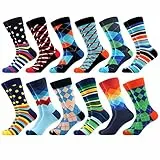 WeciBor Bunt Lustige Herren Socken, 12 Paar Mehrfarbig Geometrisch, Größe 43-46