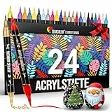 Zenacolor 24 Acrylstifte für Steine wasserfest mit Doppelspitze (feine Spitze und Pinsel) - Acrylstifte verschiedene Oberflächen - Multimarker Acryl