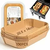 HONYAO Backpapier für Ninja Heißluftfritteuse Doppelkammer, 20,5x14cm Rechteckig Airfryer Papier 40gsm Verdicktes Liners kompatibel mit Double Stack XL, und Dual Zone Air Fryer - 100 Stück BPA-Frei