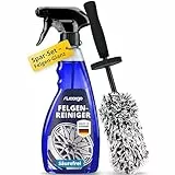 LICARGO Felgenreiniger Set mit Bürste – Säurefreier Alufelgen Reiniger 750 ml mit Wirkindikator + Mikrofaser Felgenbürste extra dünn für enge Speichen – Felgen Reinigungsset Auto & Motorrad