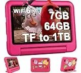 2024 Kinder Tablets 7 Zoll FHD Android 13 OS Wi-Fi 6 Bluetooth 5.0, 7 GB RAM+ 64 GB ROM(TF 1TB) GMS-Zertifizierung | Elterliche Kontrolle | 3500mAh | AR Erkennungs-Tierkarten | Eva-Schutzhülle-Rosa