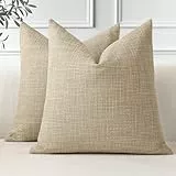 JOTOM 2er Set Leinen Kissenbezüge, Dekorative Weich Einfarbig Wurf Kissenbezug Moderne Kissenhüllen Sofakissen Dekokissen Zierkissenbezug für Wohnzimmer Schlafzimmer Deko (45x45cm, Hell Tan)