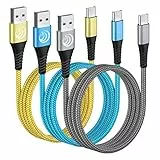 USB C Kabel 3M 3Stück Langes Handy Ladekabel USB C Schnellladekabel Nylon USB Ladekabel für iPhone 15 16 17 Pro Max Plus iPad, USB auf USB C Kabel für Samsung Galaxy S23 S22 S24 A32 A54 Switch PS5