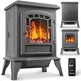 KESSER® Elektrokamin mit Heizlüfter & Fernbedienung 2000W Elektro Kamin Elektrischer Heizung LED Kaminfeuer Effekt Kaminofen Flammeneffekt Heizer Ofen geräuscharm regelbar Grau