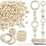 TOAOB 356 Stück Holzperlen zum Auffädeln Holzperlen Makramee Zubehör Set Natürliche Holzperlen Holzringe zum Basteln Holzkugeln mit Loch Kits für DIY Schmuck Herstellung