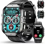 OUKITEL Smartwatch Herren Militär mit Telefonfunktion, 5ATM Wasserdicht Fitnessuhr mit Schlafmonitor, Robust Sportuhr 120+Sportmodi mit Blutdruckmessung/SPO2/Herzfrequenz, Touchscreen für iOS/Android