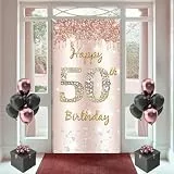 50. Geburtstag Frauen Deko, Happy 50th Birthday Door Banner Roségold Stoff Schild Plakat Türdekoration, 50. Geburtstag Hintergrund Banner Frau, Geburtstagsfeier Willkommensschild