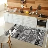 VIMODA Küchenteppich Grau Trendiger Kaffee Teppich, Verschiedene Schriftarten und Muster Kaffee, Maße:120 x 170 cm