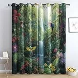 Generisch Wild Tier Vogel Vorhang, Wohnzimmer Schlafzimmer Blickdichte vorhänge, Tropische Dschungel Tier Gardinen, mit Ösen Verdunkelungsvorhang, Vorhänge 2er Set, 336x229 cm
