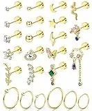 Kakonia 24 Stück 20G Helix Piercing für Damen Ohrstecker Creolen Klein Edelstahl Ohrring Gold Silber Stud Hoop Earrings Kette Tiny Chain Dangle Knorpel Huggie Ohrringe Piercing Ohr Set Damen