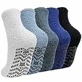 LOFIR Kuschelsocken Warme Socken für Herren: Winter Dicke Flauschige Thermosocken mit Noppen für Männer - ABS Wintersocken Stoppersocken Haussocken für Weihnachten Geschenke 5 Paar Streifen 43-46