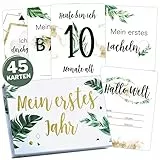 45 Baby Meilensteinkarten Tropical Green Milestone Cards Meilenstein Karten Geschenkset + Geschenkbox schöne Geschenkidee zur Geburt, werdende Mutter, Babyparty