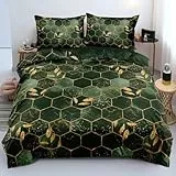 Luofanfei Bettwäsche Grün 135x200 Dunkelgrün Gold Kariert 3D Effekt Marmor Wende Bettwäsche Set Marmoriert Aesthetic Microfaser Luxus Modern Gedruckt Bettbezug 135 x 200 Einzelbett mit Reißverschluss