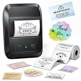 Memoking Etikettendrucker Selbstklebend, Bluetooth Label Printer mit 2000 Symbolen und 300 Vorlagen,Thermo Sticker Labeldrucker für Einzelhandel, kleine Unternehmen, Schule, Heim mit Handys & PC