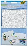 folia 14902 - Designausmalkarten, Karten zum Ausmalen, X-Mas, 4 Karten mit Kuverts, ideal zum Basteln eigener Grußkarten zu Weihnachten