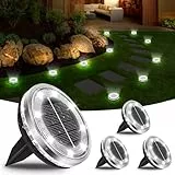 Bowfar 4 Stück Solar Bodenleuchten Aussen, IP65 Wasserdicht Solarlampen 12 LEDs Gartenbeleuchtung Solar Mit Upgrade Solarpanel, Kaltweiß Solarleuchten für Garten, Rasen, Gehweg, Patio, Auffahrt