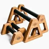 WOODPOWER® PowerBars Holz-Parallettes für Liegestütze, Liegestützgriffe Holz, Handstände, Yoga & Calisthenics, rutschfest, für Indoor & Outdoor, gelenkschonend, SET (XS + XL) (XL + XS, Brown)