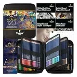 Castle Art Supplies Gold-Standard 120 Buntstifte-Set mit Extras | Hochwertige Farbkerne auf Ölbasis, spitzer, widerstandsfähiger gegen Bruch | Für erfahrene Künstler, Farbkünstler | Reißverschlussetui