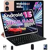 DMOAO Android 15 Tablet 10 Zoll mit Gemini AI, 30GB RAM + 2TB ROM Erweiterung, 5G WLAN, Widevine L1, Octa-Core, GPS, Face ID, FHD IPS, 6000 mAh, Tablet mit Tastatur und Hülle, Gold