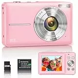Digitalkamera 1080P 44MP Vlogging Kamera für Kinder Jugendliche, FHD Kompaktkamera Fotokamera mit 2,4' Bildschirm 16X Zoom, Anti-Shake Minikamera für Anfänger Studenten Jungen Mädchen-Rosa