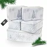 Moritz & Moritz Keksdose Metall Weihnachten, Keksdosen 5er Set Eckig - Blechdose mit Deckel im festlichem Design - Vorratsdosen für Plätzchen, Cookies, Gebäck & Süßigkeiten - Langlebig & dekorativ
