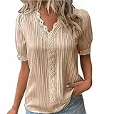 KOG Bluse Damen Elegant Kurzarm Shirts Baumwolle Einfarbig T-Shirt Elegante Oberteil Angebote Frau Pullover Casual Einfarbige Bekleidung Frauen Kleidung Sale Angebote Khaki M