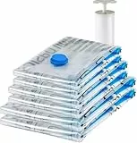 Amazon Basics Vakuumkompressions-Aufbewahrungsbeutel mit Handpumpe, Reißverschluss, 6er-Pack (2 x Jumbogröße, 2 x Größe L, 2 x Größe M), Mehrere, Farblos, Transparent
