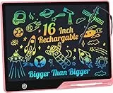 Kinayue LCD-Schreibtablett für Kinder, Wiederaufladbare 16 Zoll Maltafel Zeichentafel, Vorschule Lernen Spielzeug Weihnachten Geburtstag Ostern Geschenk 3 4 5 6 7 Jahre alt Mädchen Jungen