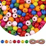 TOAOB 300 Stück Natürliche Runde Bunte Holzperlen set 12 mm Runde Holzperle Basteln mit Loch für DIY Schmuck Herstellung