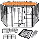 TRESKO® Welpenlaufstall 60 cm hoch mit Dach & Erdankern | Welpenauslauf 8-teilig | Hundelaufstall faltbar mit Tür | Aufbau werkzeugfrei | Tierlaufstall Hunde wetterfest