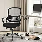 Sweetcrispy Bürostuhl Ergonomisch, Schreibtischstuhl mit Lendenwirbelstütze, Verstellbaren Armlehnen Drehstuhl, Höhenverstellbarer Office Chair, Bürostühle Geeignet für Büro und Schlafzimmer (Schwarz)