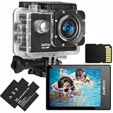 Jadfezy Action Cam FHD 1080P mit Speicherkarte Karte, Unterwasserkamera wasserdicht bis 30M, 140 Grad Weitwinkel Action Kamera mit Zwei 900 mAh wiederaufladbare Akkus und Zubehör-Set