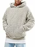 Runcati Herren Kapuzenpullover Teddy Fleece Hoodie Einfarbig Plüsch Sweatshirt Leichte Flauschig Sherpa Pullover Casual Winter Outwear mit Kängurutasche, Beige, S