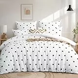 Tifschlaf Bettwäsche-Set für Einzelbett – Einzel-Bettwäsche-Set mit Kissenbezug – ultraweiche Mikrofaser, luxuriös, bügelfrei, Bettbezug mit Reißverschluss, niedliche Punkte, Weiß, 135 x 200 cm