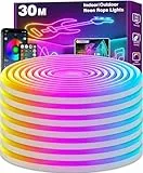 LETIANPAI 30M Neon LED Strip, Flexible LED Strips, Control with App/Remote, Multiple Modes, Waterproof, Music Sync Gaming Strip Lights for Bedroom Indoor, IP65 Outdoor RGB Neon Lights