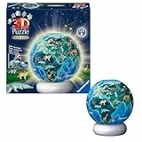 Ravensburger 3D Puzzle Erde mit Tiermotiven - 3D Puzzle Kinder ab 6 Jahren - Puzzle-Ball mit LED Nachtlicht als Nachttischlampe für Kinder - Kinderglobus Geschenke für Mädchen und Jungen - 12008055