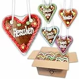 15x Lebkuchenherz Mischkarton mit verschiedenen Wiesn Sprüchen - 14cm | Mitbringsel und Geschenke für Geburtstagsparty | Lebkuchen Herzen als Deko | LEBKUCHEN-WELT