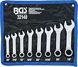 BGS 32140 | Maul-Ringschlüssel-Satz | 8-tlg. | extra kurz | Zollgrößen | SW 3/8' - 7/8' | inkl. Tetron-Rolltasche | Gabelringschlüssel
