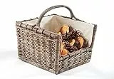 Kobolo Kaminholzkorb Holztragekorb Holzkorb für Kaminholz Rattan grau mit abnehmbarem Leinenstoff mit Henkel - 50x46x47 cm - grau - Feuerholzkorb geflochten für innen Aufbewahrung am Kamin