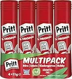 Pritt Klebestift, sicherer und kinderfreundlicher Kleber für Kunst und Bastelarbeiten, starker Klebstoff für Schule & Bürobedarf, 4x11g Pritt Stift