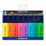 STAEDTLER Textmarker Textsurfer classic, großer Tintenspeicher, lange Markierleistung, sekundenschnell trocken, Keilspitze 1 - 5mm, rainbow colours, 8 Marker in sortierten Farben im Etui, 364 WP8