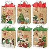 BOFUNX 12 Stück Weihnachten Geschenktüten Mit Verschiedenen Motiven - Kraftpapiertüten Geschenktasche für Geschenkverpackung Party Zubehör