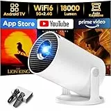 Mini Beamer Unterstützt 1080P [Android 11 & Auto Trapezkorrektur] AKIYO O2 Smart Projektor mit WiFi 6 und Bluetooth 5.4, Beamer Klein mit 180° Drehbar, Kompatibel mit HDMI/Smartphone/USB/Laptop/PS5