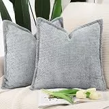Madizz 2er Set Chenille Samt mit Rand Kissenbezüge Weiche Dekorativ Zierkissenbezüge Modern Kissenhülle für Sofa Wohnzimmer Schlafzimmer Grau 40x40 cm