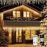 sylvwin Eiszapfen Lichterkette Außen 12M,400 LEDs,8 Modi,Anschließbare Weihnachtsbeleuchtung, Außendekoration,Eiszapfen Lichterkette für Zuhause,Dachtraufendeko,Feiertag Gartenparty