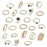 YUXIANLB 26 Teiliges Vintage Stapelring Set Boho Knöchelringe mit Kristallen für Frauen Zierliche Midi Fingerringe für Alltag Party Festival Besondere Anlässe Schlichtes Design mit Funkenden Steinen