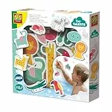 SES Creative Badewannen | Safari Tiere | Badespielzeug Baby | Haftet auf Fliesen | Weich & Sicher | Made in Holland | für Kinder ab 1 Jahren | Diverse Farben | 14 Schaumstoff Tiere | 13097